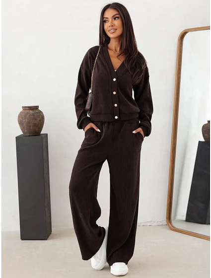 Komplet damski sztruksowy z kardiganem czekoladowy FashionStreet AY1232 Komplet damski sztruksowy z kardiganem czekoladowy FashionStreet AY1232
