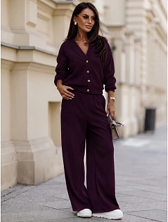 Komplet damski sztruksowy z kardiganem bakłażanowy FashionStreet AY1233