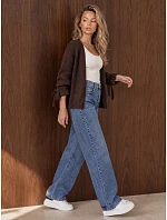 Dámské džíny s širokými nohavicemi a vysokým pasem, modré, FashionStreet UY3158 Dámské džíny s širokými nohavicemi a vysokým pasem, modré, FashionStreet UY3158