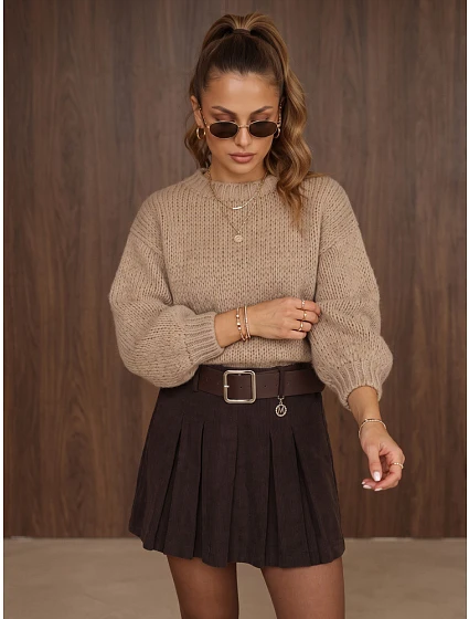 Dámský volný svetr s kulatým výstřihem, béžový, FashionStreet MY2585