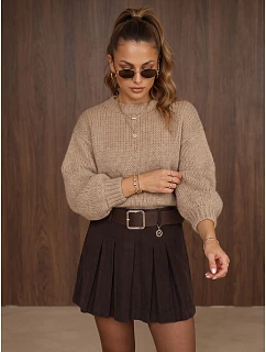 Dámský volný svetr s kulatým výstřihem, béžový, FashionStreet MY2585