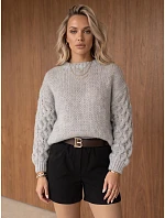 Dámský oversize svetr s copánkovým vzorem, světle šedý, FashionStreet MY2591 Dámský oversize svetr s copánkovým vzorem, světle šedý, FashionStreet MY2591