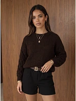 Dámský oversize svetr s copánkovým vzorem v čokoládové barvě FashionStreet MY2593