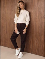 Dámské manšestrové kalhoty s elastickým pasem v čokoládové barvě FashionStreet UY3165