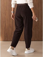 Dámské manšestrové kalhoty s elastickým pasem v čokoládové barvě FashionStreet UY3165