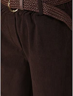 Dámské manšestrové kalhoty s elastickým pasem v čokoládové barvě FashionStreet UY3165