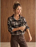 Dámská flanelová košile s kostkovaným vzorem, černá, FashionStreet DY0498 Dámská flanelová košile s kostkovaným vzorem, černá, FashionStreet DY0498