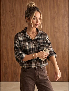 Dámská flanelová košile s kostkovaným vzorem, černá, FashionStreet DY0498