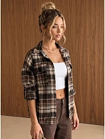 Dámská flanelová košile s kostkovaným vzorem, černá, FashionStreet DY0498 Dámská flanelová košile s kostkovaným vzorem, černá, FashionStreet DY0498