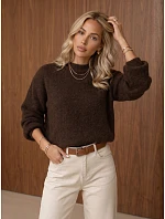 Klasický dámský svetr s kulatým výstřihem, čokoládová barva, FashionStreet MY2597 Klasický dámský svetr s kulatým výstřihem, čokoládová barva, FashionStreet MY2597