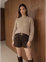 Elegantní dámské kraťasy s páskem, hnědé, FashionStreet SY0592 Elegantní dámské kraťasy s páskem, hnědé, FashionStreet SY0592