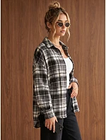 Dámská oversize flanelová košile s kostkovaným vzorem, černá, FashionStreet DY0500
