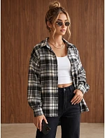 Dámská oversize flanelová košile s kostkovaným vzorem, černá, FashionStreet DY0500