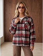 Dámská oversize flanelová košile s kostkovaným vzorem v bordó barvě FashionStreet DY0502 Dámská oversize flanelová košile s kostkovaným vzorem v bordó barvě FashionStreet DY0502