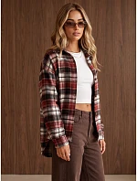 Dámská oversize flanelová košile s kostkovaným vzorem v bordó barvě FashionStreet DY0502 Dámská oversize flanelová košile s kostkovaným vzorem v bordó barvě FashionStreet DY0502