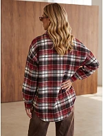 Dámská oversize flanelová košile s kostkovaným vzorem v bordó barvě FashionStreet DY0502 Dámská oversize flanelová košile s kostkovaným vzorem v bordó barvě FashionStreet DY0502
