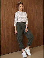 Dámské bavlněné manšestrové kalhoty s páskem, khaki, FashionStreet UY3172 Dámské bavlněné manšestrové kalhoty s páskem, khaki, FashionStreet UY3172