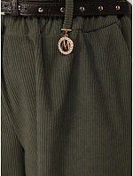 Dámské bavlněné manšestrové kalhoty s páskem, khaki, FashionStreet UY3172 Dámské bavlněné manšestrové kalhoty s páskem, khaki, FashionStreet UY3172