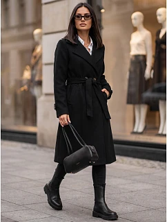 Dlhý dámsky dvojradový kabát s opaskom, čierny, FashionStreet NY0806