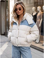 Dámská prošívaná péřová bunda s kapucí v barvě ecru FashionStreet TY6086 Dámská prošívaná péřová bunda s kapucí v barvě ecru FashionStreet TY6086