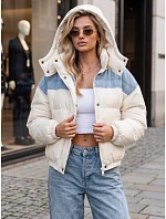 Dámská prošívaná péřová bunda s kapucí v barvě ecru FashionStreet TY6086 Dámská prošívaná péřová bunda s kapucí v barvě ecru FashionStreet TY6086