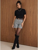 Elegantní dámské šortky s vzorem v šachovnici a páskem, šedé, FashionStreet SY0612