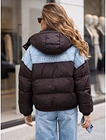 Dámská prošívaná péřová bunda s kapucí, hnědá, FashionStreet TY6087 Dámská prošívaná péřová bunda s kapucí, hnědá, FashionStreet TY6087
