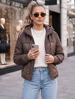 Dámska prešívaná prechodná bunda s kapucňou, hnedá, FashionStreet TY6092