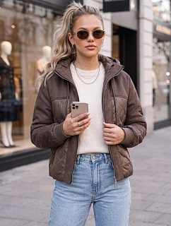 Dámska prešívaná prechodná bunda s kapucňou, hnedá, FashionStreet TY6092