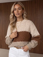 Dámsky pletený sveter so širokými pruhmi, béžový, FashionStreet MY2629
