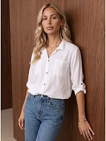 Koszula damska z regulowanym dołem biała FashionStreet DY0505 Koszula damska z regulowanym dołem biała FashionStreet DY0505