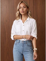 Koszula damska z regulowanym dołem biała FashionStreet DY0505 Koszula damska z regulowanym dołem biała FashionStreet DY0505
