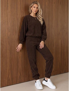 Dámska súprava z kordového úpletu – mikina a nohavice, hnedá, FashionStreet AY1252