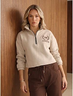 Bluza damska ocieplana ze stójką i haftem beżowa FashionStreet BY1574 Bluza damska ocieplana ze stójką i haftem beżowa FashionStreet BY1574