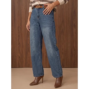 Jeansy damskie wide leg z paskiem i wysokim stanem niebieskie model 22544865 - FashionStreet Jeansy damskie wide leg z paskiem i wysokim stanem niebieskie model 22544865 - FashionStreet