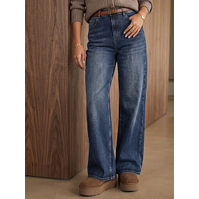 Jeansy damskie z paskiem i wysokim stanem niebieskie model 22544871 - FashionStreet Jeansy damskie z paskiem i wysokim stanem niebieskie model 22544871 - FashionStreet