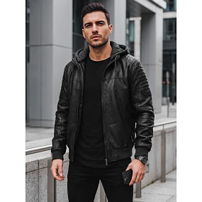 Kurtka męska skórzana ocieplana z kapturem czarna model 22542406 - FashionStreet Kurtka męska skórzana ocieplana z kapturem czarna model 22542406 - FashionStreet