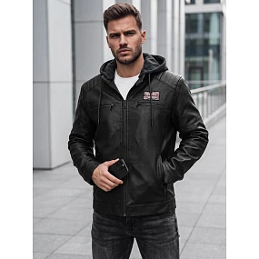 Kurtka męska z ekoskóry ocieplana z kapturem czarna model 22542442 - FashionStreet