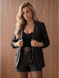 Dámska kožená bunda s nariasenými rukávmi, čierna, FashionStreet PY0168