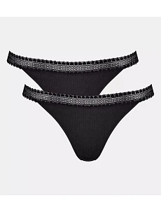 Dámske tangá GO Ribbed R C2P - BLACK - black 0004 - SLOGGI