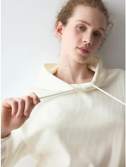 Velour Rib Hoodie - Silk White - TRIUMPH Silk White - TRIUMPH