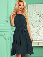 ALIZEE - Dámske šifónové šaty vo fľaškovo zelenej farbe so zaväzovaním 350-4