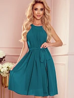 ALIZEE - Dámske šifónové šaty v morskej farbe so zaväzovaním 350-6