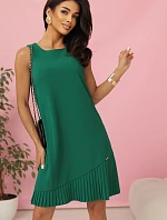 308-4 KARINE elegantné trapézové šaty s asymetrickými pásmi - ZELENÉ