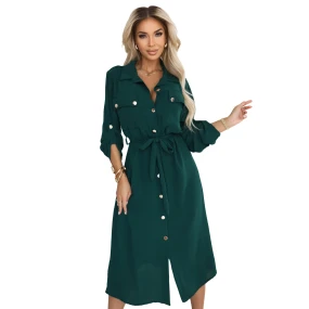 531-7 Midi košeľa so zlatými gombíkmi a kravatou - zelená 531-7 Midi košeľa so zlatými gombíkmi a kravatou - zelená