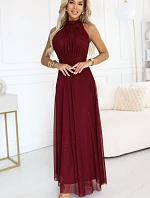 636-1 VERONICA luxusné dlhé šaty s brokátovým akcentom a elegantnou líniou - bordové
