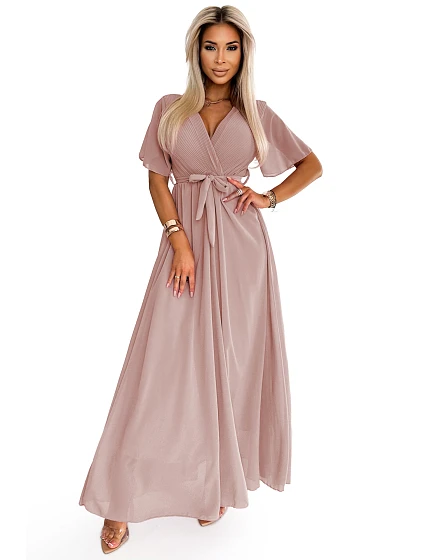 Dlouhé šaty se výstřihem a vázáním model 22316503 - numoco basic Dlouhé šaty se výstřihem a vázáním model 22316503 - numoco basic