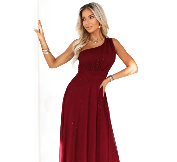 model 21798969 Dlouhé třpytivé večerní šaty na jedno rameno vínové - numoco basic model 21798969 Dlouhé třpytivé večerní šaty na jedno rameno vínové - numoco basic