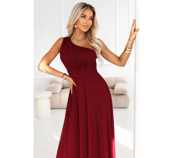 model 21798969 Dlouhé třpytivé večerní šaty na jedno rameno vínové - numoco basic model 21798969 Dlouhé třpytivé večerní šaty na jedno rameno vínové - numoco basic