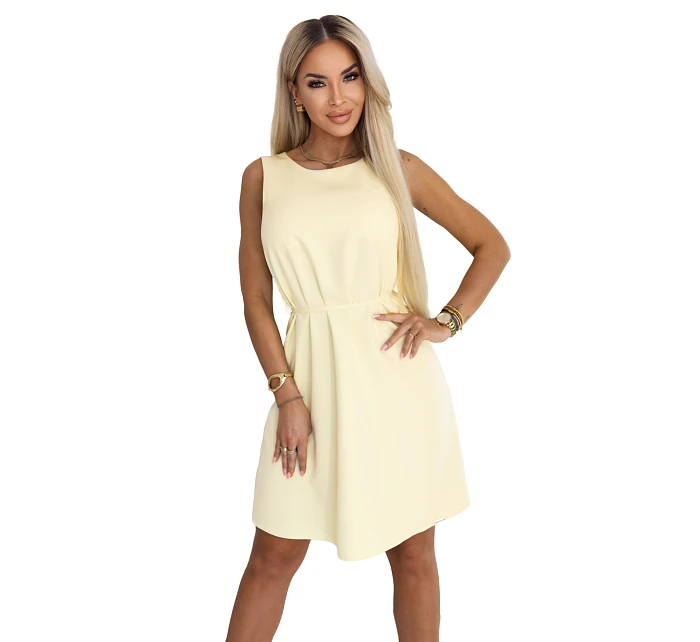 296-16 VICTORIA Trapézové šaty bez rukávov s opaskom - maslovo žlté 296-16 VICTORIA Trapézové šaty bez rukávov s opaskom - maslovo žlté